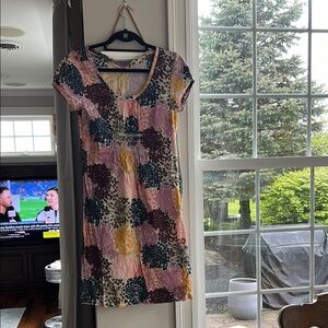 Boden Pink and Black Puff Sleeve Midi Sundress